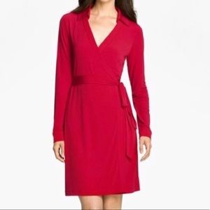 Calvin Klein Stretch Red Wrap long sleeve dress